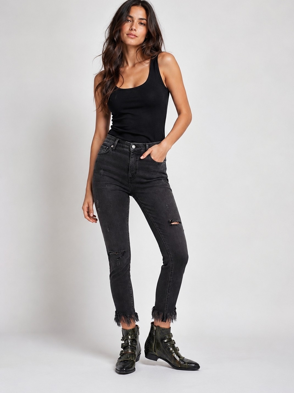 Free People Black Distressed Ankle Skinny Jeans
